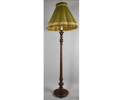 A Mid 20th Century Carved Mahogany Standard Lamp with Tapering Turned Support and Vase and Acanthus Scrolled Top 