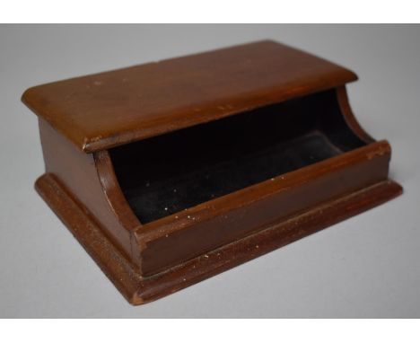 An Edwardian Wooden Desktop Inkstand with Hinged Lid to Ceramic Inkwells, 17cm wide 