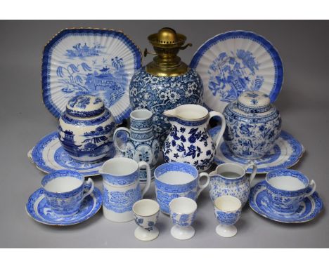 A Collection of Various Blue and White Ceramics to Include Coalport Belfort Jug, Burleigh Ware Ginger Jar, Ringtons Ginger Ja