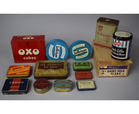 A Collection of Various Vintage Tins to Comprise Oxo, Two Sellotape, Various Tobacco Tins to Comprise Craven etc Together wit