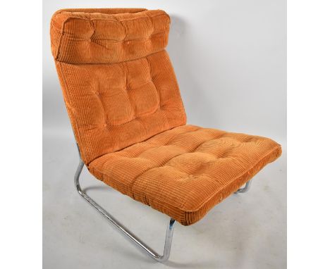 A Vintage Chrome Based Corduroy Upholstered Easy Chair with Buttoned Upholstery