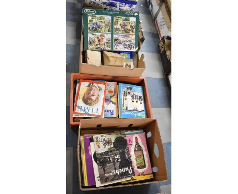 A Collection of Punch and Time Magazines, Jigsaw Set, Table Lamp, WWII Gas Masks etc 
