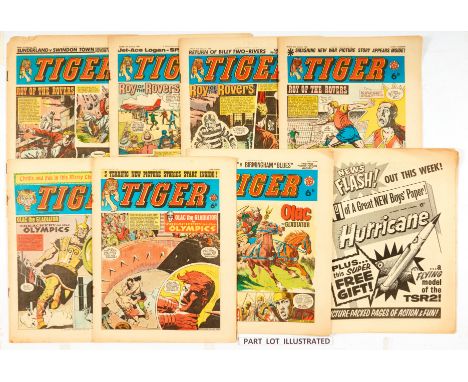 Tiger (1964) 4 Jan - 26 Dec complete year with 4 pg ad for Hurricane No 1. Starring Jet-Ace Logan, Roy of the Rovers, Olac th
