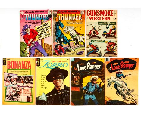 All-Star Western (1960) 112, 113, Gunsmoke Western 67 cents copy, Bonanza 13, Zorro 6 (1967), Lone Ranger (1954-55 Dell) 70, 