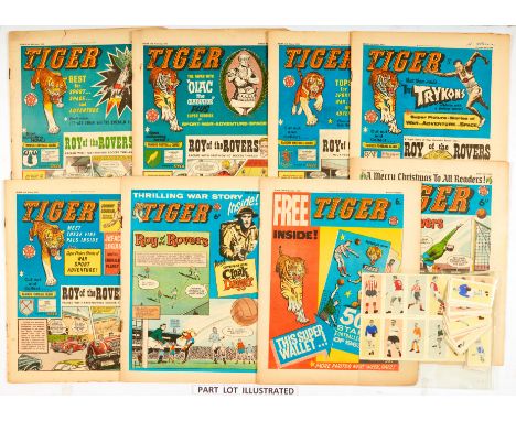 Tiger (1963) 46 issues between 5 Jan-28 Dec wfg complete set of 50 Footballers of 1963 colour cards given away with 4 consecu