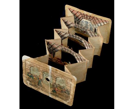 Paper Peepshow.&nbsp; The Butter Market of Paris, accordion folding peepshow with three cut out panels and front and back sce