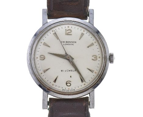 A J W Benson stainless steel gentleman's wristwatch, 33mm  Apparently working order and in good condition with only a few lig