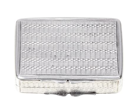 A William IV silver vinaigrette, engine turned, with two thumbpieces, vacant cartouche to the underside, foliate grille, 34mm
