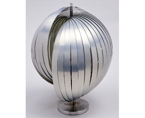 A modernist aluminium table lamp, 1970's, of geometric form on weighted round base, 51cm h  Dusty / dirty but complete and or
