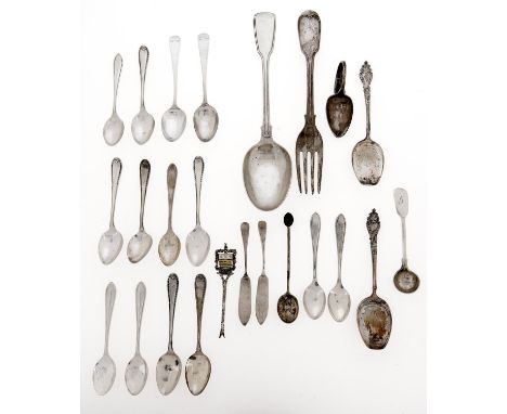 Miscellaneous silver table, coffee and other spoons,&nbsp; George III and later and a William IV silver fork, 13ozs  Mostly i