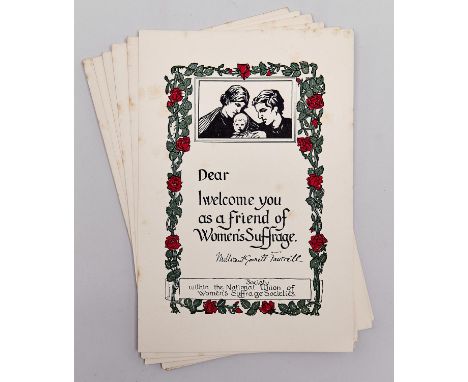 Suffragists. National Union of Women's Suffrage Societies unused stationery - eight supporters' acknowledgements as a Friends