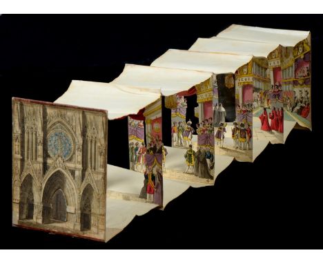 Paper Peepshow [Optique II Interiur d'Eglise]&nbsp; accordion folding peepshow with four cut out panels and front and back sc