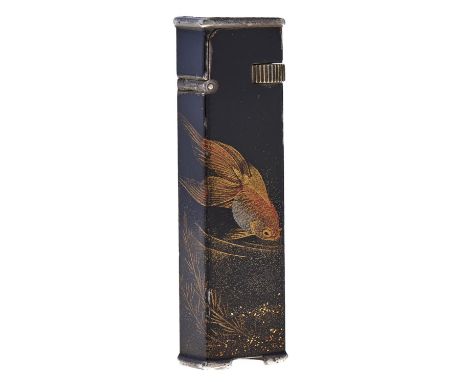 A Dunhill Namiki lacquer tallboy lighter, c1930, decorated with carp, marked DUNHILL MADE IN ENGLAND CARTIER LICENCE  Worn - 