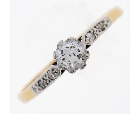 A diamond ring, in gold marked 18ct, 1.5g, size K  Light wear consistent with age