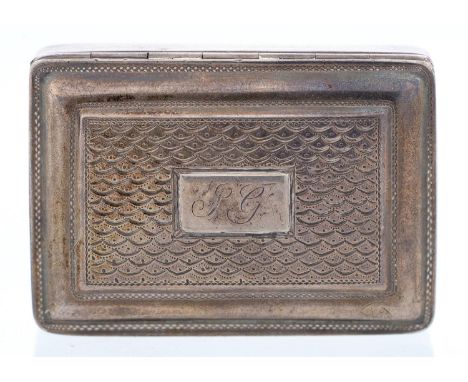 A George III silver snuff box,&nbsp; the lid and underside engine turned, 57mm, by Joseph Willmore, Birmingham 1818, 1oz 8dwt