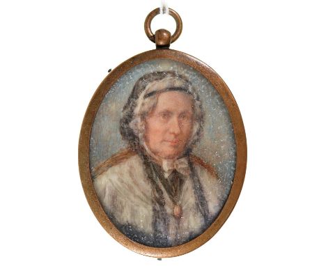 English School - Portrait miniature of a Lady, ivory, oval, 53mm, giltmetal frame  Slightly dusty and faded