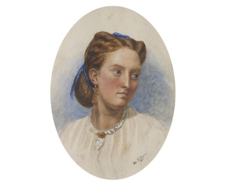 M R David, 1867 - Portrait of a Young Woman, head and shoulders, signed and dated, watercolour, oval, 23cm  Good condition, u