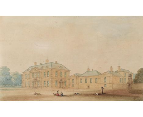 English School, 1866 - Narford Hall Norfolk, signed with initials R K and dated June 1866, pen, ink and wash,26.5 x 44cm  Min