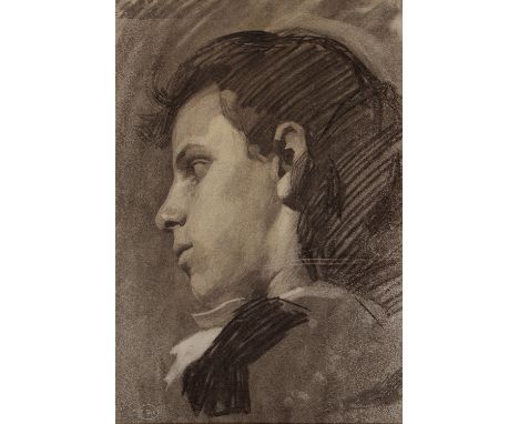Harold Knight RA, ROI, RP, RWA (1874-1961) - Head of a Girl (Lily Poyser), in profile to left, charcoal, E.S.K. blindstamp, 3