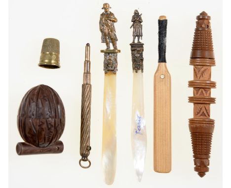 Optical Bijoux.&nbsp; Five French, Swiss and other stanhopes, late 19th c - c1900, comprising two mother of pearl letter kniv