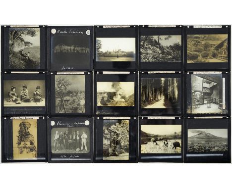 Photography. Thirty 3¼ x 3¼" glass magic lantern slides of Japan, early 1900's  Good condition