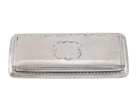 A Victorian silver snuff box, with integral hinge and long thumbpiece, 79mm l, by Nathaniel Mills, Birmingham 1842, 1oz 10dwt