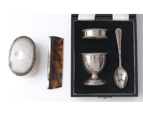 An Elizabeth II silver child's brush and comb set, engine turned, by C S Green &amp; Co Ltd, Birmingham 1967, cased and a sil