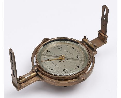 A brass miner's dial, J Casartelli &amp; Son, Manchester, Patent Mining Dial No 738, with finely divided silver compass, fold