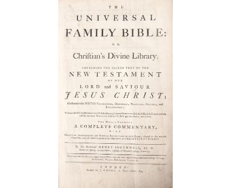 Southwell (Henry, Reverend) ? The Universal Family Bible or Christian's Divine Library, folio, plates, reversed calf, London: