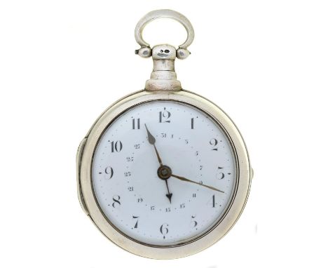 A pair cased silver verge watch, Deacon &amp; Sons, Leicester,&nbsp; No 1054, the enamel dial with blued steel hands includin