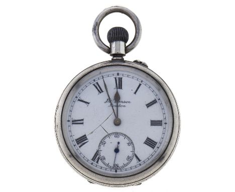 A silver keyless lever watch, J W Benson, London, engine turned case with silver cuvette, 49mm, London 1912  Typical wear to 