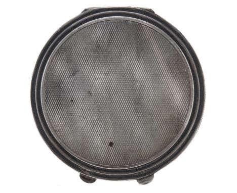 A George VI silver compact, engine turned, mirror to the underside of the lid, 68mm diam, Birmingham 1940  Good condition