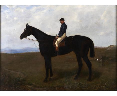 English School, c1880 - Portrait of the Racehorse "Mohican" with jockey Harry Beasley up, oil on canvas, 45 x 60cm  Restored 