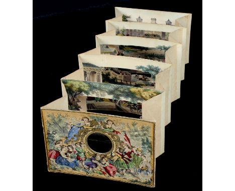 Paper Peepshow. Panorama d'Un Steeple-Chase, accordion folding peepshow with four cut out panels&nbsp; and front and back sce