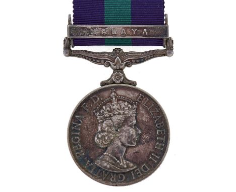 General Service Medal, EIIR, one clasp Malaya, LACW C G Stevenson (2824947) WRAF and marked R, card box endorsed replacement 