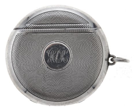 An Edwardian silver round vesta case, engine turned, 48mm, Birmingham 1904, 16dwts  Practically as new, lid springing tightly