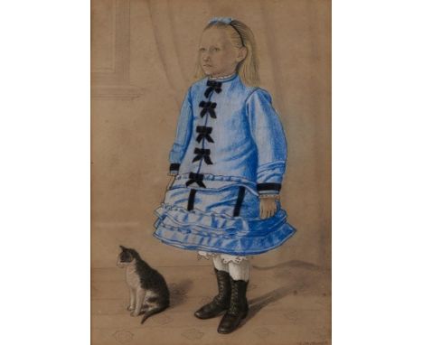 Attributed to William Henry Knight (1823-1863) - The Blue Dress, signed ( W H Knight), watercolour on tinted paper, 24 x 16.5