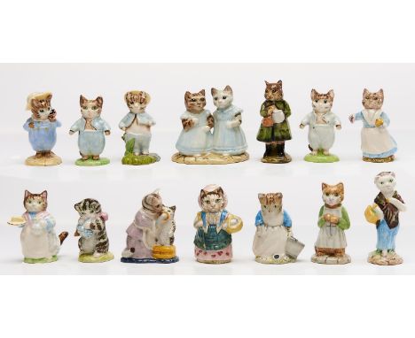 Fourteen Beswick and Royal Albert figures of Beatrix Potter characters, a related catalogue and a Royal Worcester globular va