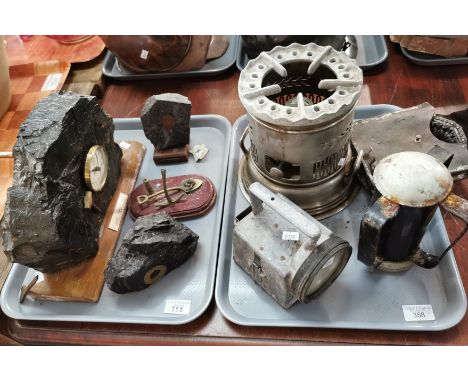 Small collection of Mining memorabilia to include: coal mantel clock marked with plaque for Mined at Cynheidre, other coal or