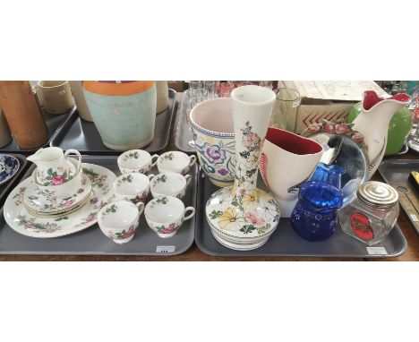 Thirteen piece Wedgwood floral part teaset, decorated with butterflies, together with a tray of ceramics and glass, Poole Pot