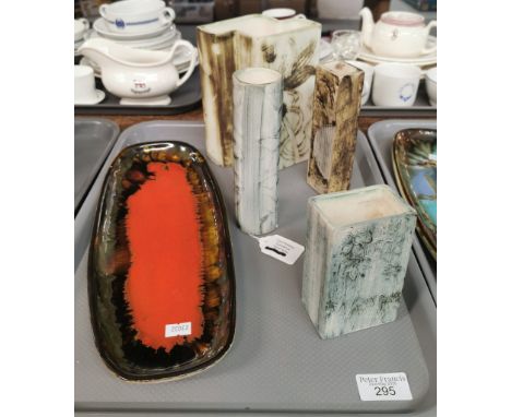 Collection of Carn Pottery Penzance Cornwall vases of cylindrical, square, rectangular and other forms, together with a Leape