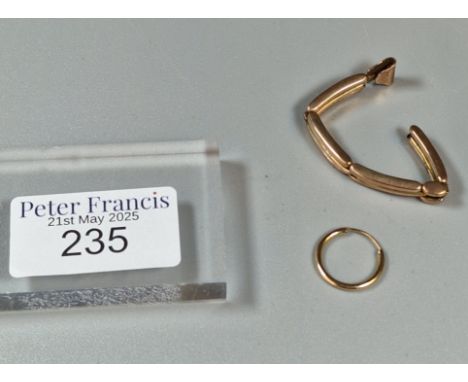 Part 9ct gold watch strap. 4.4g approx., together with 9ct gold single hoop earring. (B.P. 21% + VAT)