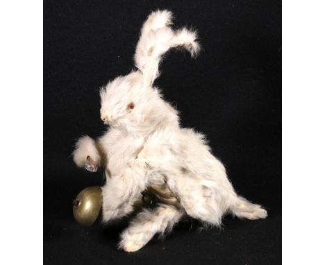 Early 20th century clockwork rabbit striking gong automaton, possibly Roullet & Decamps, 25cm. CONDITION REPORT: Moulting.  L