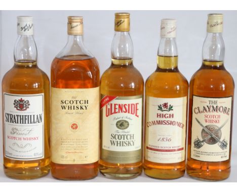 THE CLAYMORE Blended Scotch Whisky 1 litre, 40% vol.; HIGH COMMISSIONER Blended Scotch Whisky 1 litre, 40% vol.; GLENSIDE Ble