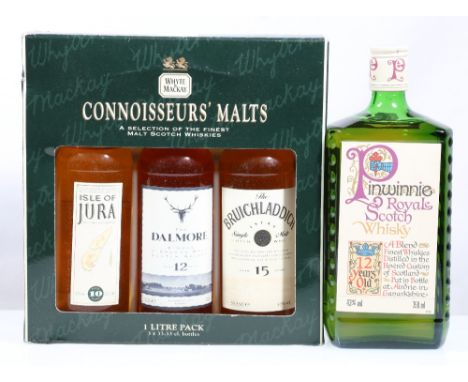 PINWINNIE 12 year old blended Scotch Whisky 75cl 73% vol. and a WHYTE & MACKAY Connoisseurs Malt boxed set containing JURA, D