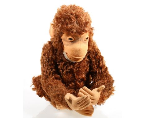 Steiff large brown, plush monkey with button to ear, approximately 40cm.