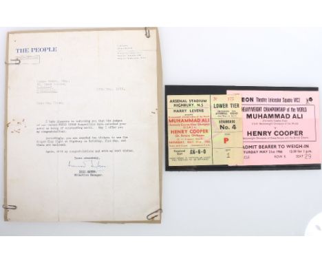 Boxing interest, ticket stub for the 1966 bout between Muhammad Ali and Henry Cooper at Highbury Stadium, 21st May, also the 