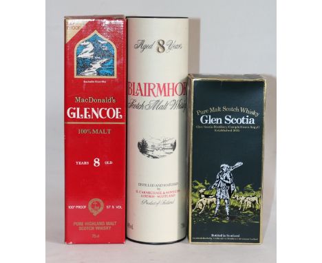 GLEN SCOTIA 8 year old Pure Malt Scotch Whisky, 75cl, 40% vol. boxed; GLENCOE 8 year old 100% Malt Scotch Whisky 75cl, 57% vo