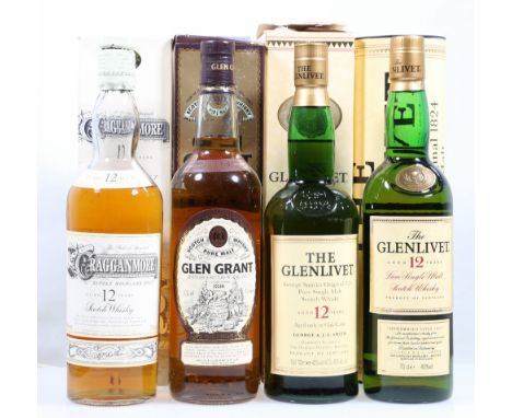CRAGGANMORE 12 year old Highland Single Malt Scotch Whisky 70cl 40% vol. boxed; two bottles of THE GLENLIVET 12 year old Sing