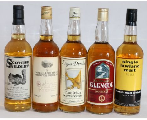 STRATHMILL - SCOTTISH WILDLIFE 10 year old Highland Single Malt Scotch Whisky 70cl, 43% vol.; ANGUS DUNDEE Pure Malt Scotch W